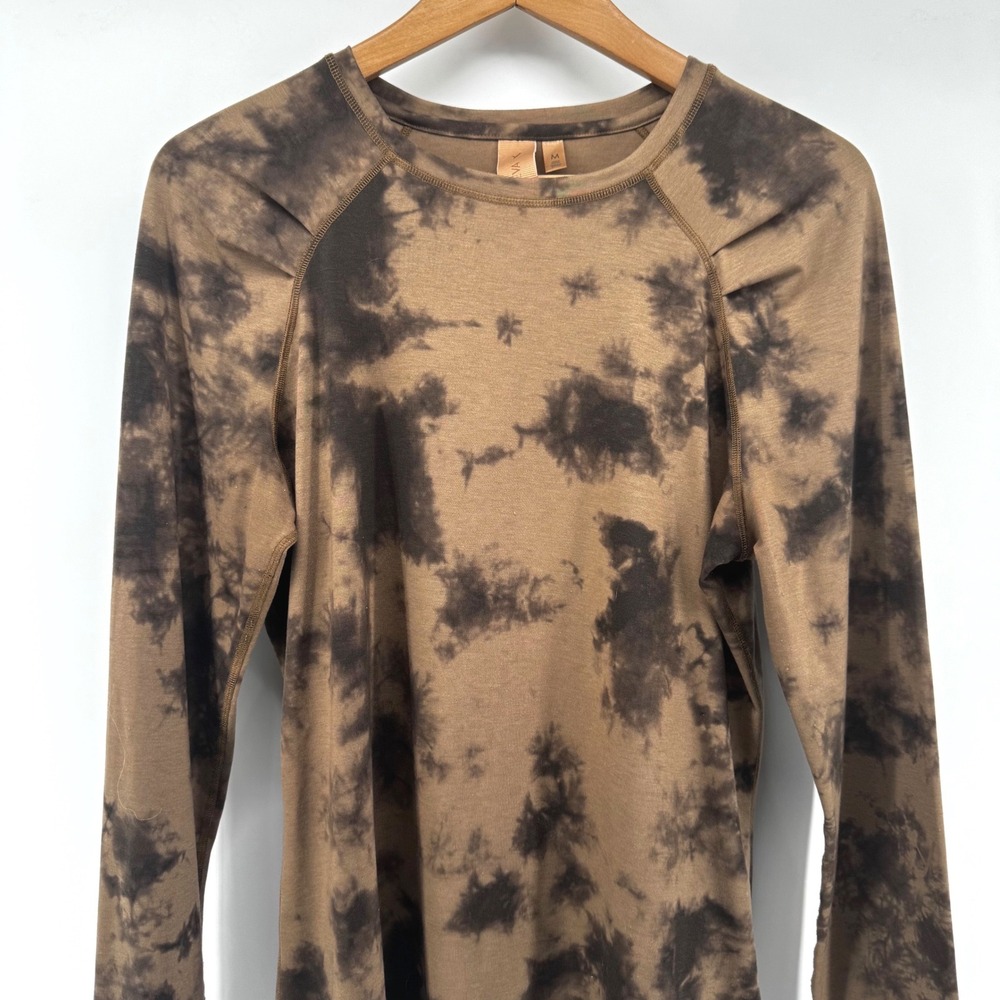 Indyeva Womens Brown Black Tie Dye Pleated Shoulder‎ Long Sleeve Top Size M